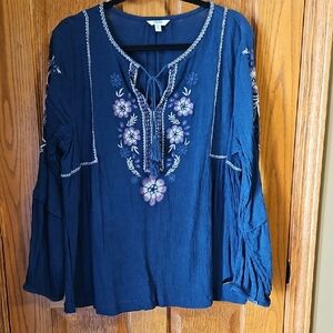 Sonoma Navy Blue Embroidered Blouse, XL